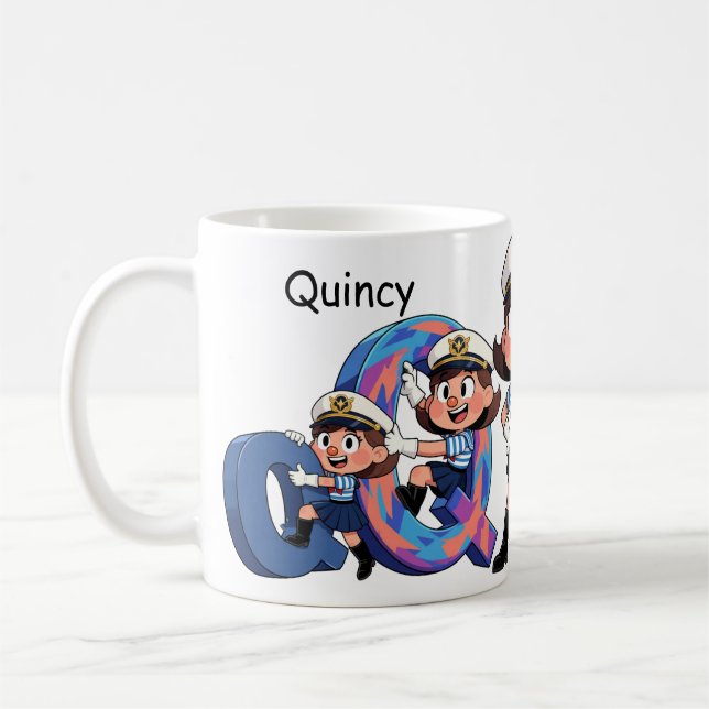 Caneca De Café Personalized  Name Sailor Cartoon Character * Q * (Esquerda)