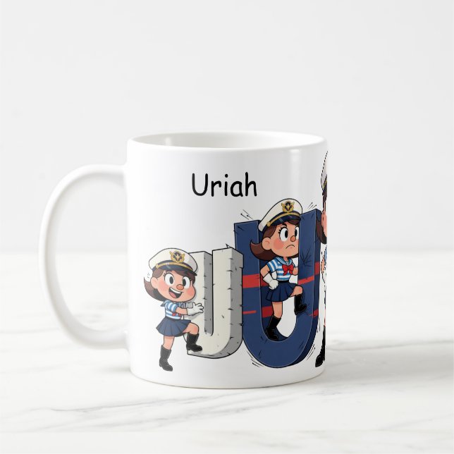 Caneca De Café Personalized Name Sailor Cartoon Character * U *  (Esquerda)