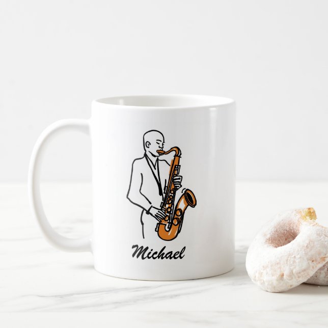 Caneca De Café Personalized Name Saxophone Player – Music Lover (Com Donut)