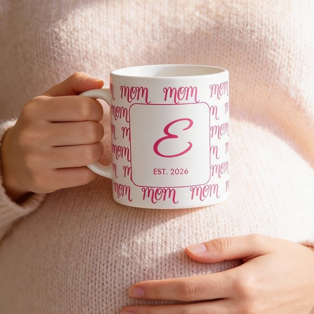 Caneca De Café Personalized New Mom Established Pink Name (Criador carregado)