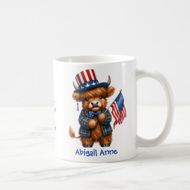Caneca De Café Personalized Patriotic Baby Highland Cow (Direita)