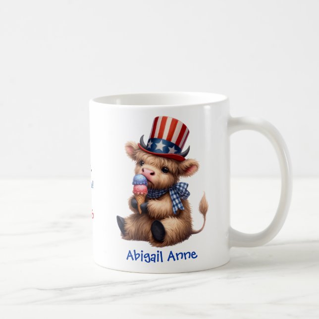 Caneca De Café Personalized Patriotic Baby Highland Cow Coffee (Direita)