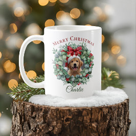 Caneca De Café Personalized Pet Christmas Mug with Wreath & Name