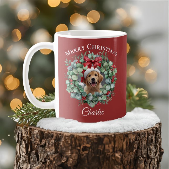 Caneca De Café Personalized Pet Christmas Mug with Wreath & Name (Criador carregado)