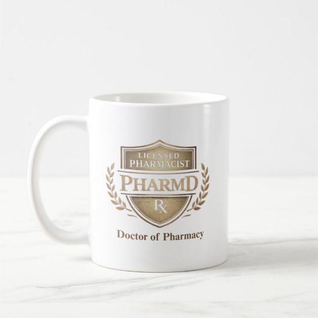 Caneca De Café Personalized PharmD Licensed Pharmacist Emblem (Esquerda)