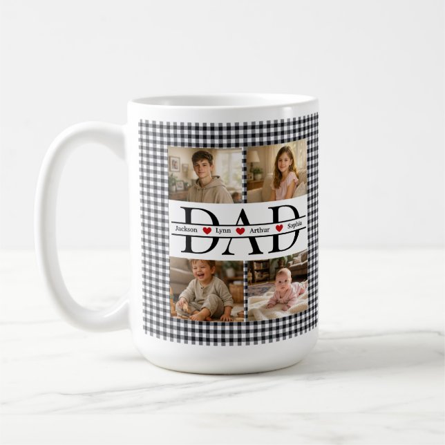 Caneca De Café Personalized Photo Collage & Kids' Names "DAD" (Esquerda)
