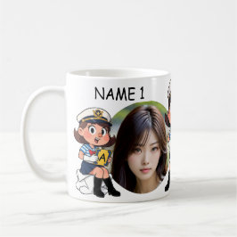 Caneca De Café Personalized PHOTO Sailor Cartoon Character - NAME