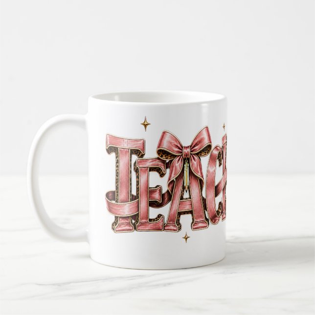 Caneca De Café Personalized Pink Bow Name Mug, Coquette Custom Na (Esquerda)