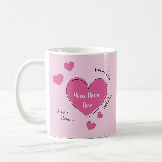 Caneca De Café Personalized Pink Hearts Coffee Mug (Esquerda)