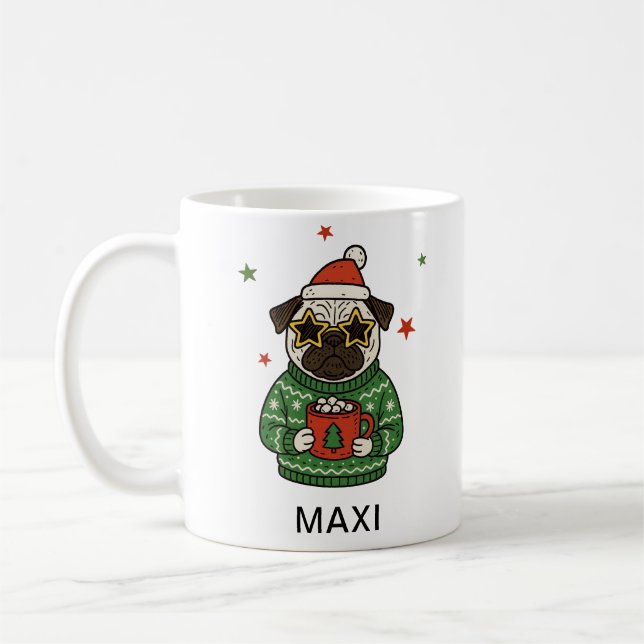 Caneca De Café Personalized Pug Dog Christmas (Esquerda)
