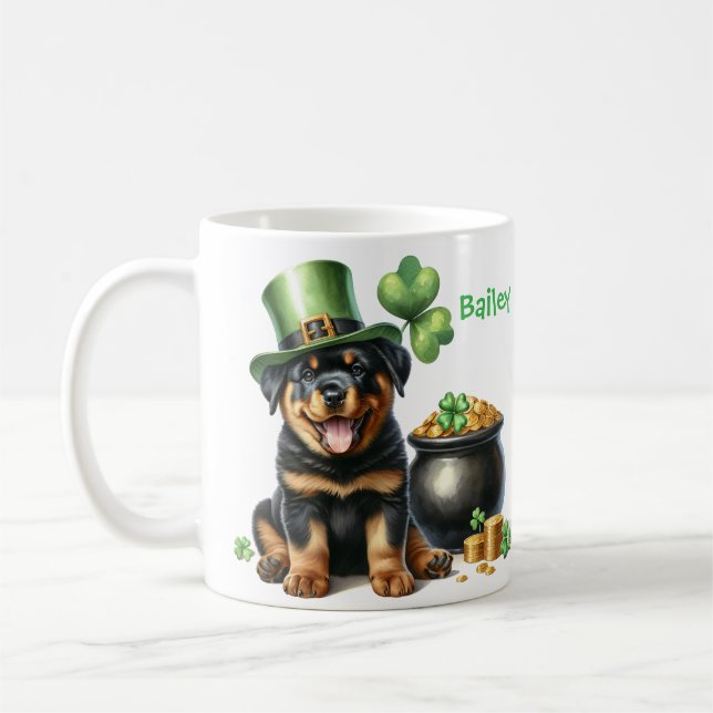 Caneca De Café Personalized Rottweiler Dog St. Patty's Day (Esquerda)