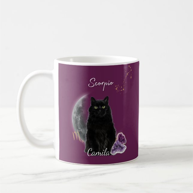 Caneca De Café Personalized Scorpio Cat Mug with Name (Esquerda)