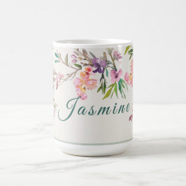 Caneca De Café Personalized Spring Floral Watercolor Botanical
