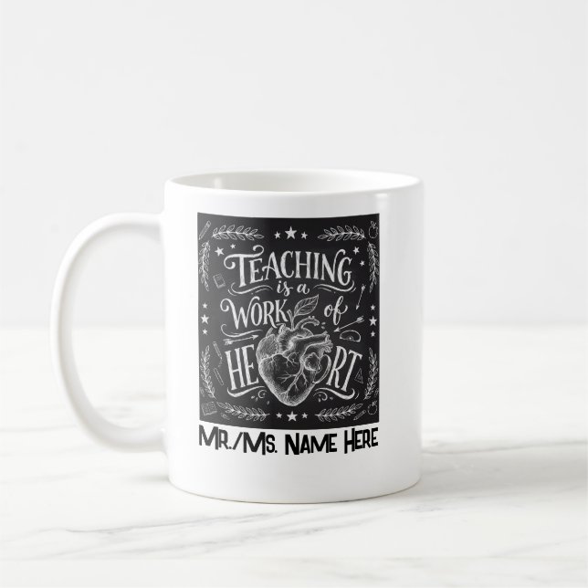 Caneca De Café Personalized Teacher Appreciation Chalkboard Heart (Esquerda)