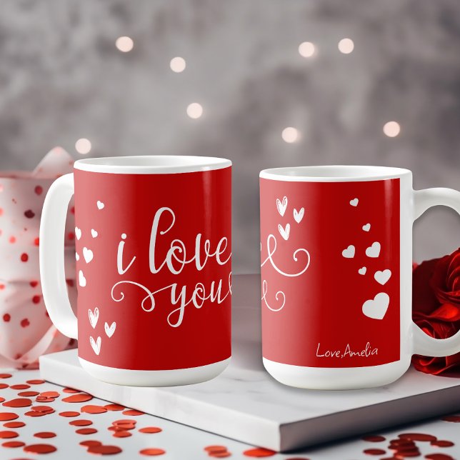 Caneca De Café Personalized Valentine’s Day Red Heart I Love You  (Criador carregado)
