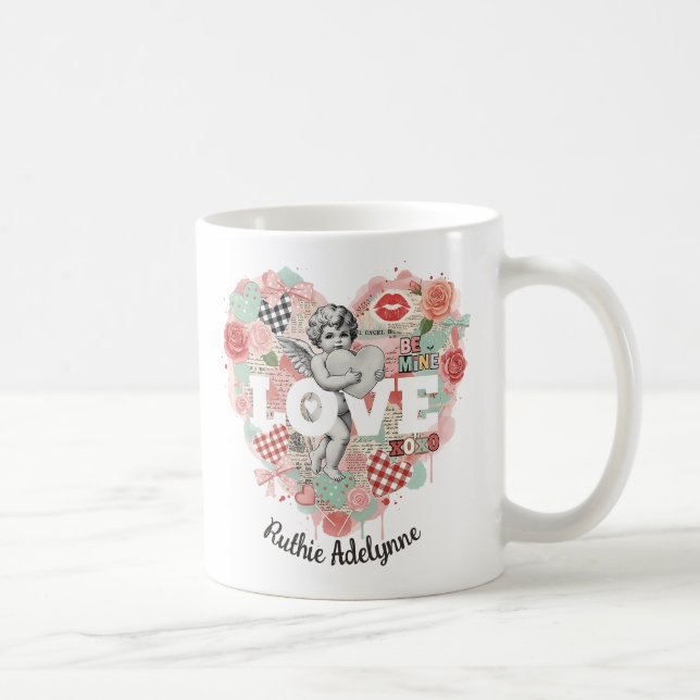 Caneca De Café Personalized Victorian Coquette Cherub Love Heart (Direita)