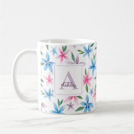 Caneca De Café Personalized Watercolor Floral