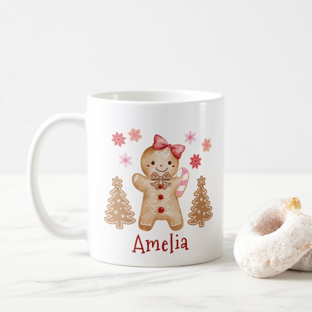 Caneca De Café Personalized Watercolor Gingerbread Cookie  (Com Donut)
