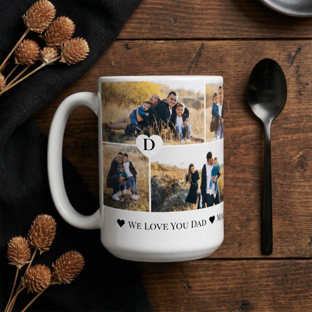 Caneca De Café Personalized We Love You Dad Heart Photo Collage (Personalized We Love You Dad Heart Photo Collage Coffee Mug)