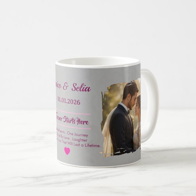 Caneca De Café Personalized Wedding Mug  | Custom Couple  (Frente Esquerda)