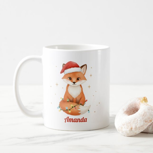 Caneca De Café Personalized Whimsical Fox Christmas Mug (Com Donut)