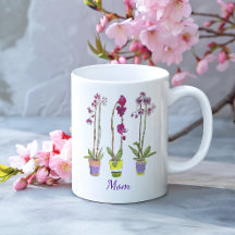 Personalized Whimsical Potted Purple Orchids 