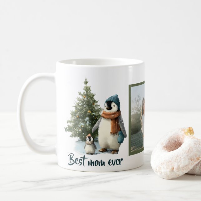 Caneca De Café Personalized Winter Penguin “Best Mom Ever” (Com Donut)