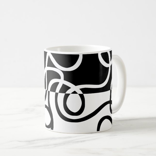 Caneca De Café Persuasão linear I: Abstrato preto e branco (Frente Esquerda)