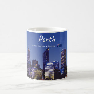Caneca De Café Perth, Austrália - Silhueta da Cidade à Noite