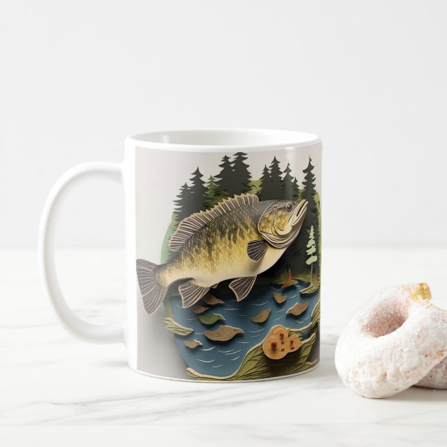 Caneca De Café Pescador De Pesca Impresso 3D (Com Donut)