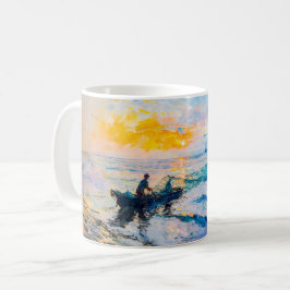 Caneca De Café Pescadores ao Pôr do Sol Cena Costeira Impressioni