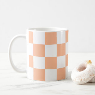 Caneca De Café Pêssego cor de laranja, quadrados marcados, geomét