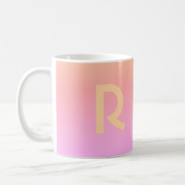 Caneca De Café Pêssego Lilado Rosa Moderno Monograma (Esquerda)