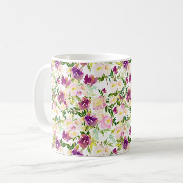 Caneca De Café Pêssego Pêssego Borgonha Floral (Frente Esquerda)