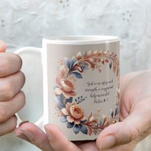 Caneca De Café Pêssego Shimmering e Bíblia personalizável azul Ve