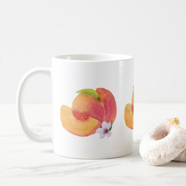 Caneca De Café Pêssegos Aquarela (Com Donut)