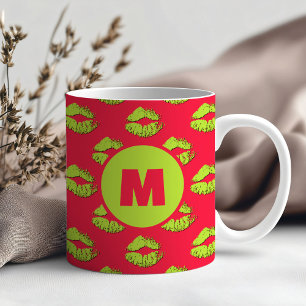 Caneca De Café Pessoais Beijos Vermelhos e Verdes XOXO Lábios Per