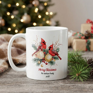 Caneca De Café Pessoal Natal Cardinal Vermelho & Frutas