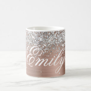 Caneca De Café Pessoal Prata Brilho Rosa Dourado Folha