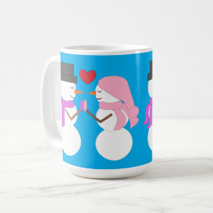 Caneca De Café Pessoas do Amor e Neve: Azul-verde