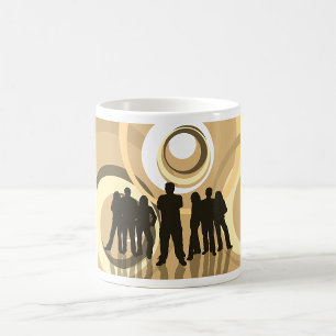 Caneca De Café Pessoas Silhueta Retro com Círculos Abstratos