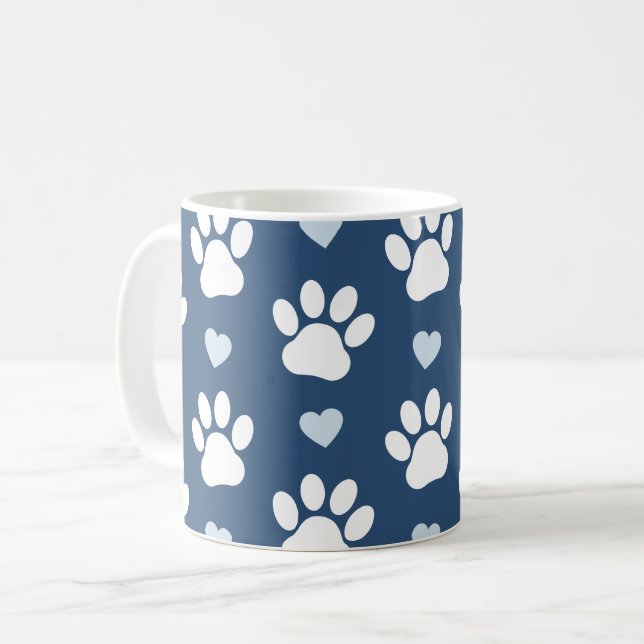 Caneca De Café Pestanas, Patas-Cães, Patas Brancas, Corações Azui (Frente Esquerda)