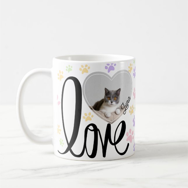 Caneca De Café Pet Cat Foto Coração e Patas Corações (Esquerda)