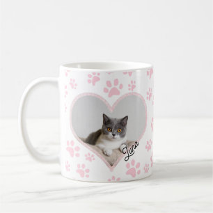 Caneca De Café Pet Cat Foto de Glitter Cardíaco e Patas de Glitte