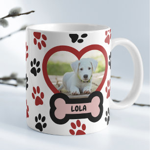 Caneca De Café Pet Dog Foto Coração Coração Vermelho e Pinças Pre