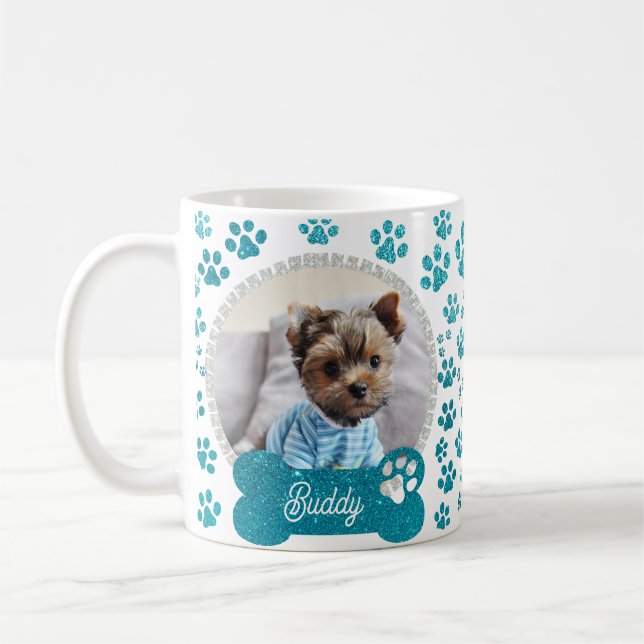 Caneca De Café Pet Dog Photo Frame glitter & Paws Padrão (Esquerda)