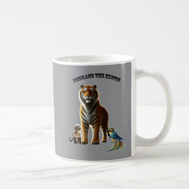 Caneca De Café Pet Lover exótico com Tiger, Macaco e Macaw URM (Direita)