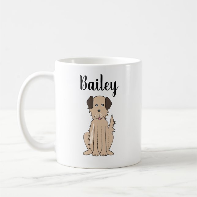 Caneca De Café Pet Personalizado de Caligrafia Cachorro Castanho  (Esquerda)