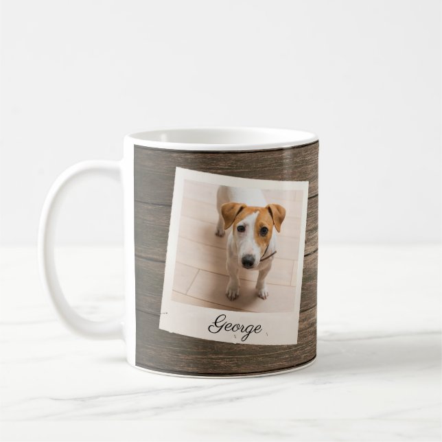 Caneca De Café Pet Photo Frame Rustic Wood Personalizado (Esquerda)