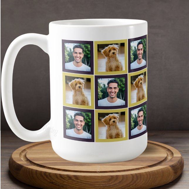 Caneca De Café Pet Photo Patchwork Squares Pattern Mom Dad   (Criador carregado)